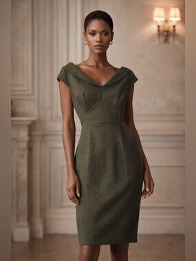 Antonio Melani Olive Green Sheath Dress Size 10 Cap Sleeve Career Cocktail